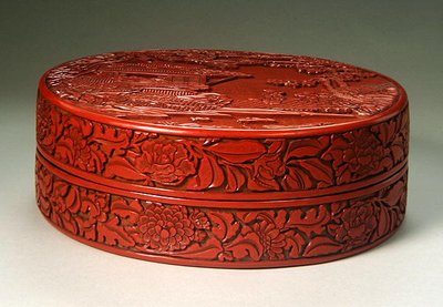 Carved Circular Cinnabar Box and Cover by Yuan Dynasty Chinese School